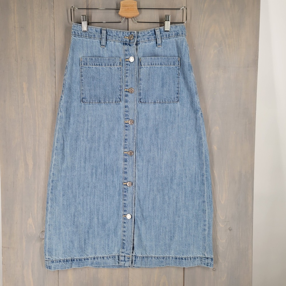 GAP Light Blue Denim Button-Front Midi Skirt
